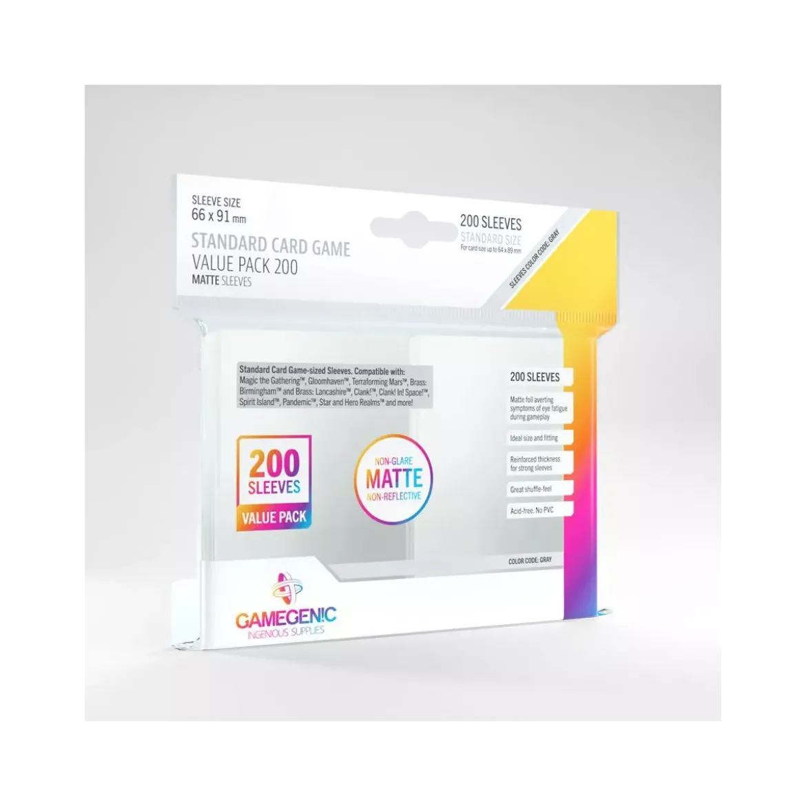 GG : 200 Sleeves Matte - Standard Value Pack Gray - 66 x 91 mm