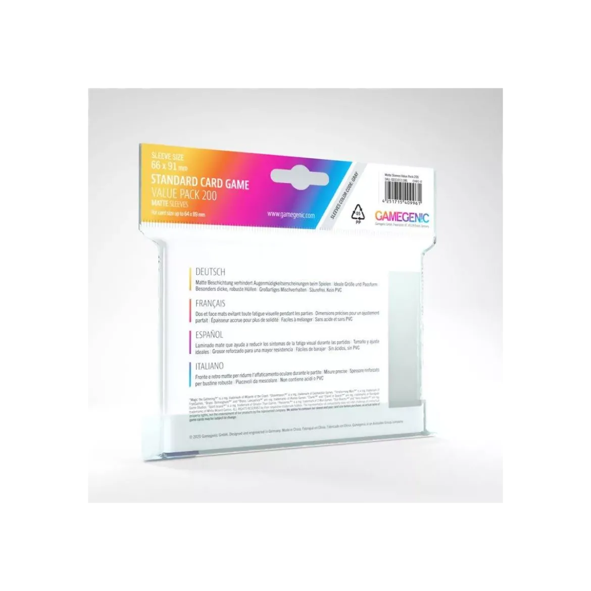 GG : 200 Sleeves Matte - Standard Value Pack Gray - 66 x 91 mm