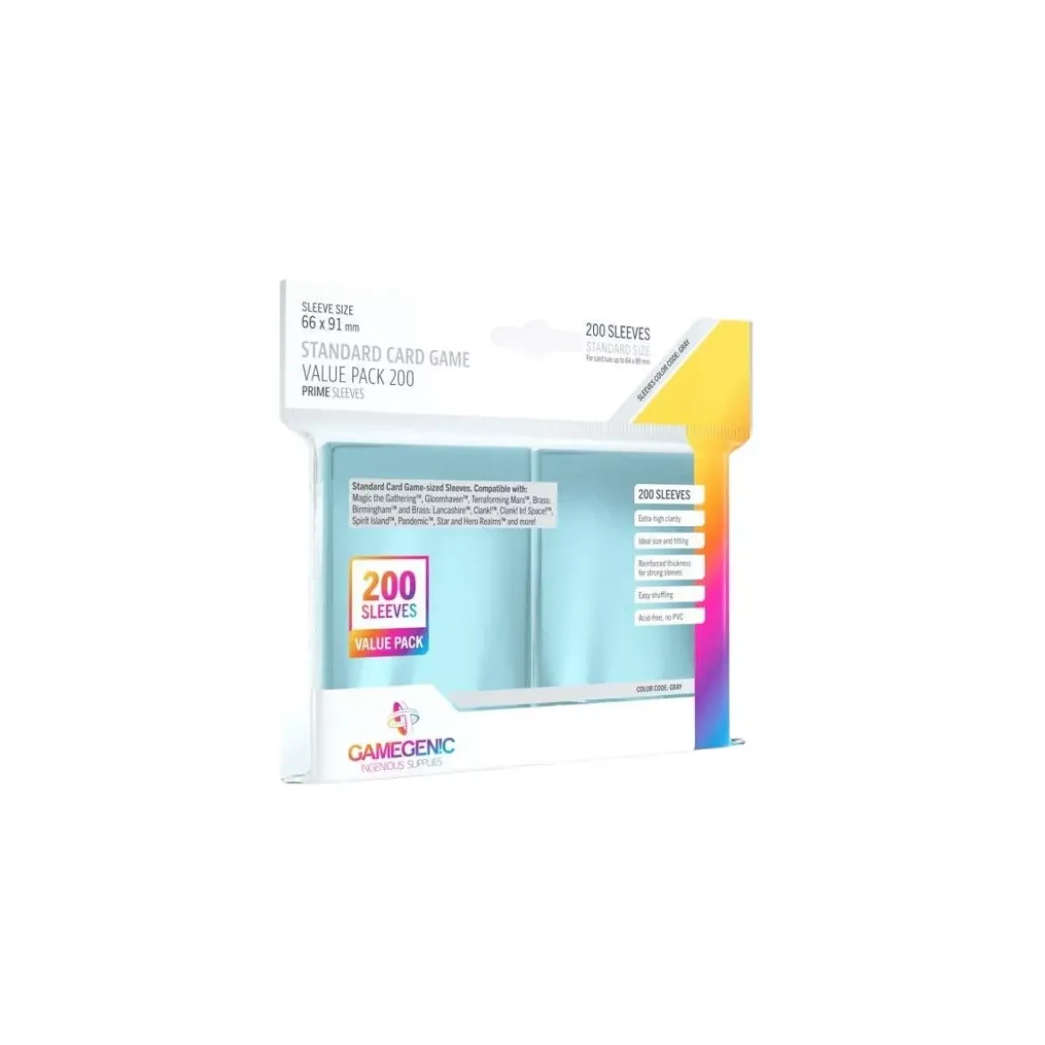 GG : 200 Sleeves Prime - Standard Value Pack Gray - 66 x 91 mm